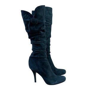 Knee High Black‎ Suede-like Round Toe Zip inside Button Accent Vince Camuto 9.5
